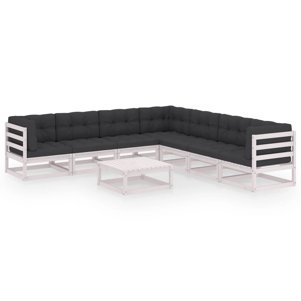 8-tlg. Garten-Lounge-Set mit Kissen Weiss Kiefer Massivholz